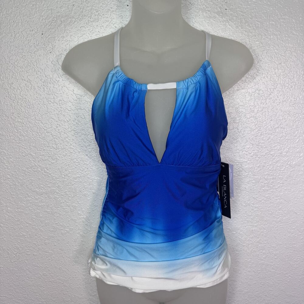 La Blanca Swim Top Womens 6 Ombre Blue Tankini Swimwear Beach Resort UPF 50 NEW